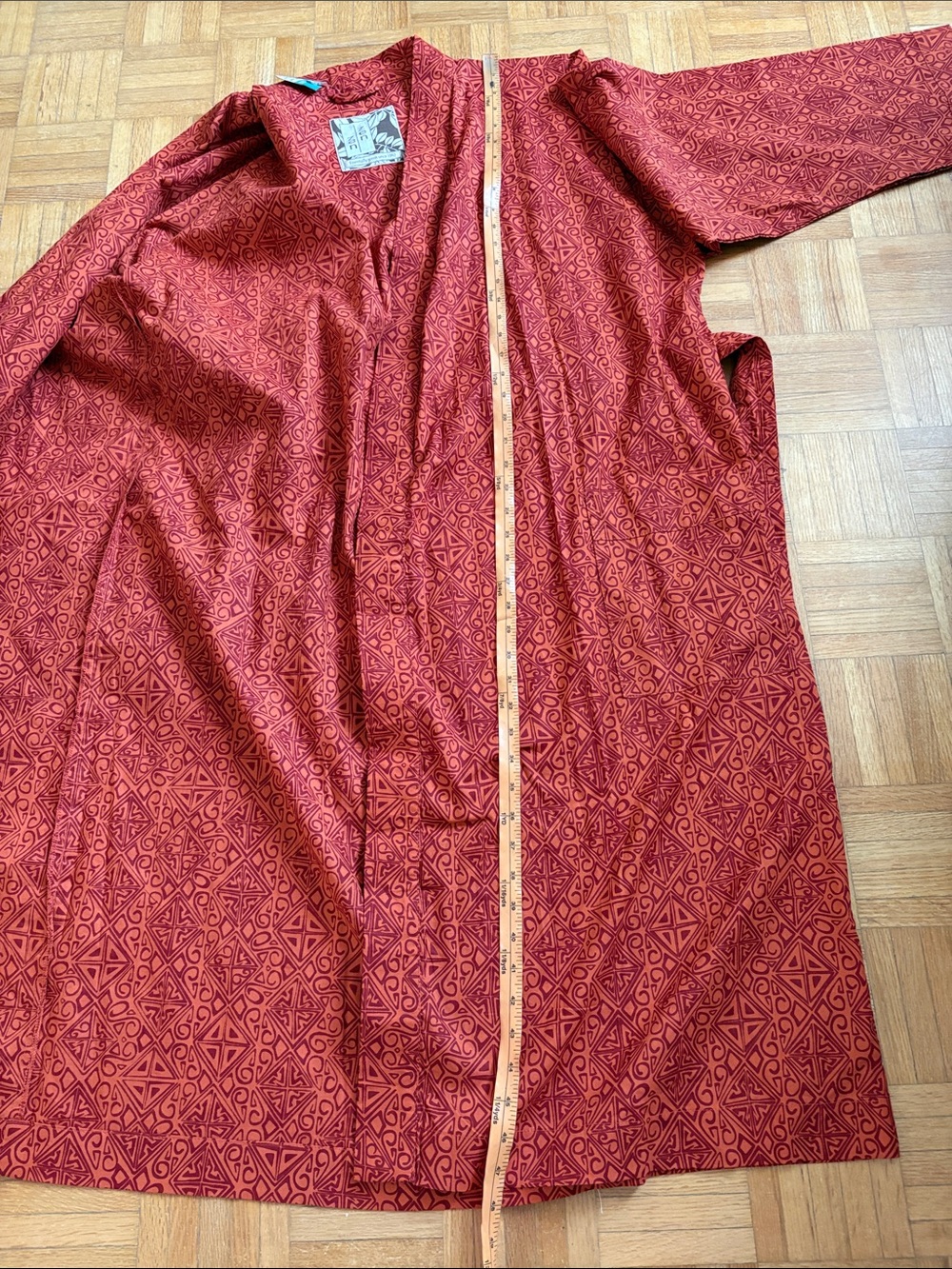 Balizen Terracotta Patterned Robe with Belt, pockets - Picture 3 of 8
